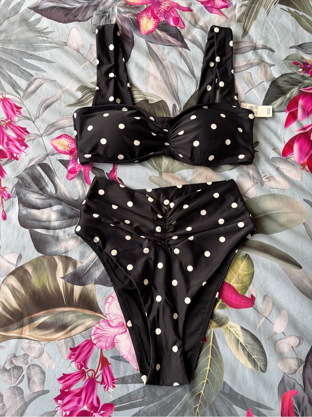 aerie Black and White Polka Dot High-Waist Bikini Set